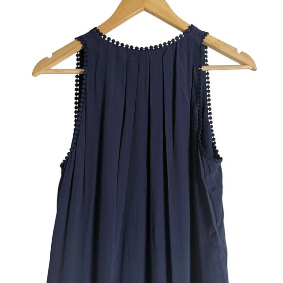 Maeve Anthropologie Navy Fringed Hem Sleeveless Swing Mini Dress Size 2 - Picture 9 of 13